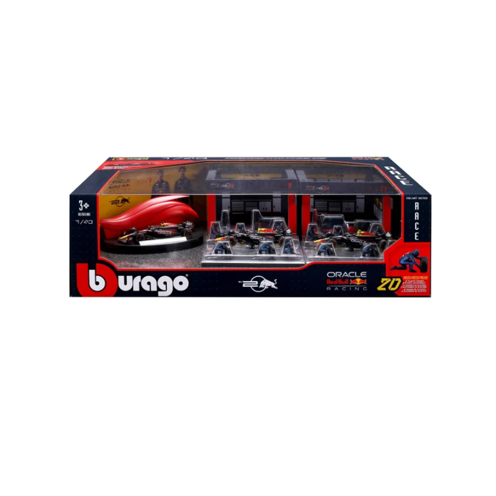 Bburago 1:43 Deluxe Paddock Set Red Bull Racing 3x F1 Cars Pit Crew NEW 20pc Set